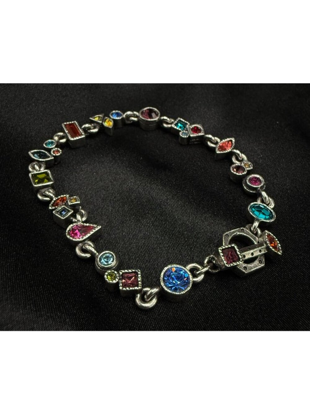 Patricia Locke Silver-Tone Bracelet With Multi-Color Geometric Crystals & Toggle